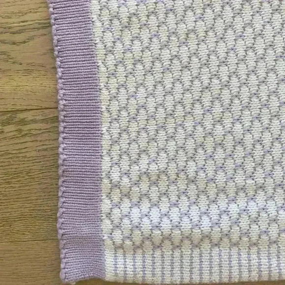 Pottery Barn Kids Knit Baby Blanket Purple White - Picture 2 of 3